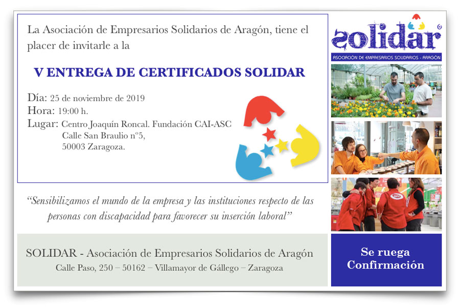 Certificados Solidar - Invitación para Pájaros en la Cabeza